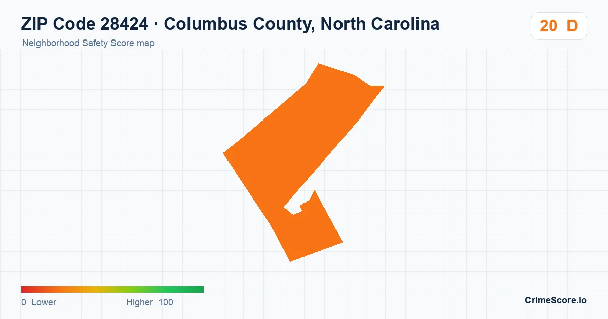 ZIP Code 28424 in Columbus County, North Carolina neighborhood Safety Score map