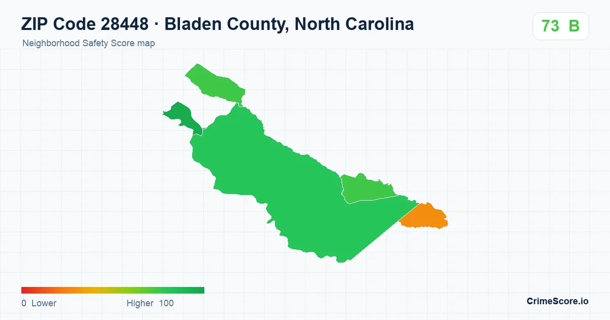 ZIP Code 28448 in Bladen County, North Carolina neighborhood Safety Score map