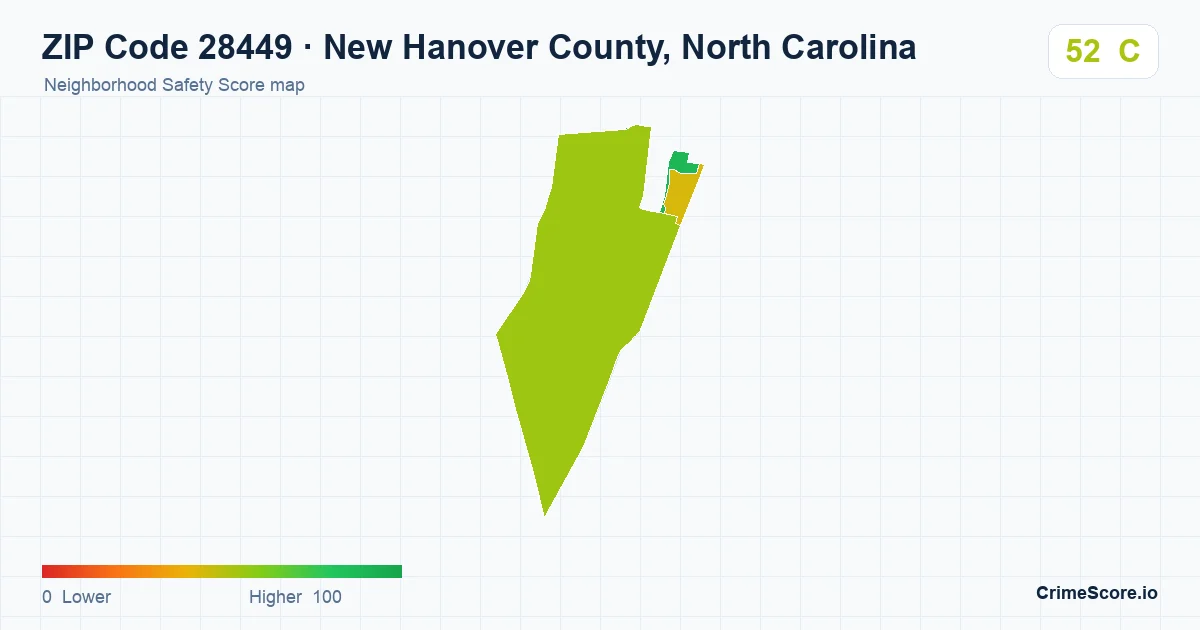 ZIP Code 28449 in New Hanover County, North Carolina neighborhood Safety Score map