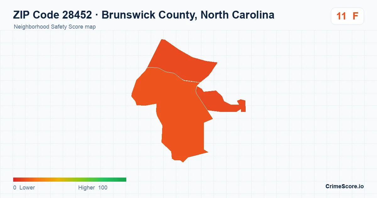 ZIP Code 28452 in Brunswick County, North Carolina neighborhood Safety Score map
