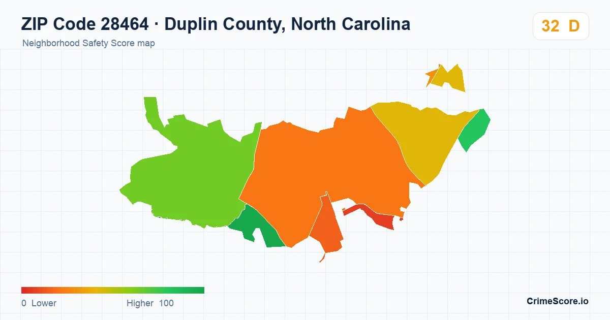 ZIP Code 28464 in Duplin County, North Carolina neighborhood Safety Score map