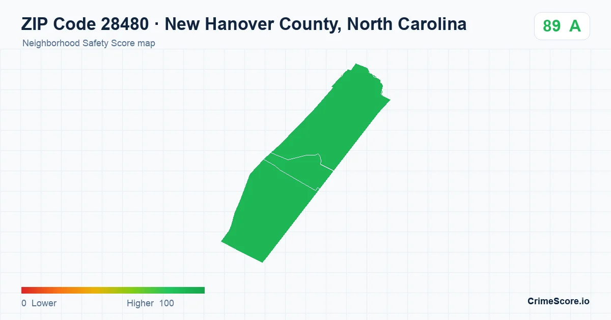 ZIP Code 28480 in New Hanover County, North Carolina neighborhood Safety Score map