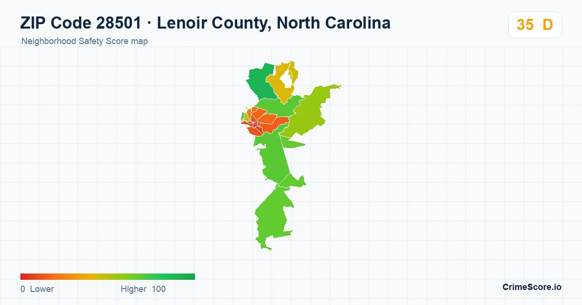 ZIP Code 28501 in Lenoir County, North Carolina neighborhood Safety Score map