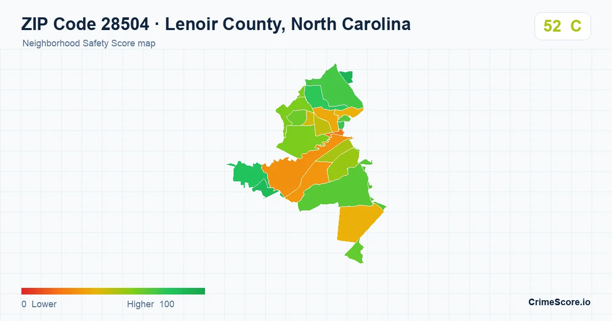 ZIP Code 28504 in Lenoir County, North Carolina neighborhood Safety Score map