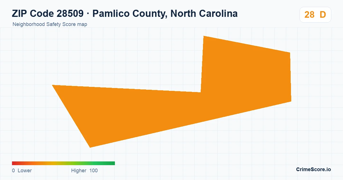 ZIP Code 28509 in Pamlico County, North Carolina neighborhood Safety Score map