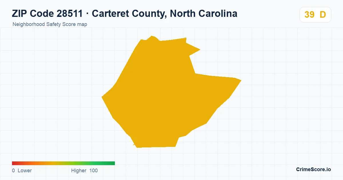 ZIP Code 28511 in Carteret County, North Carolina neighborhood Safety Score map