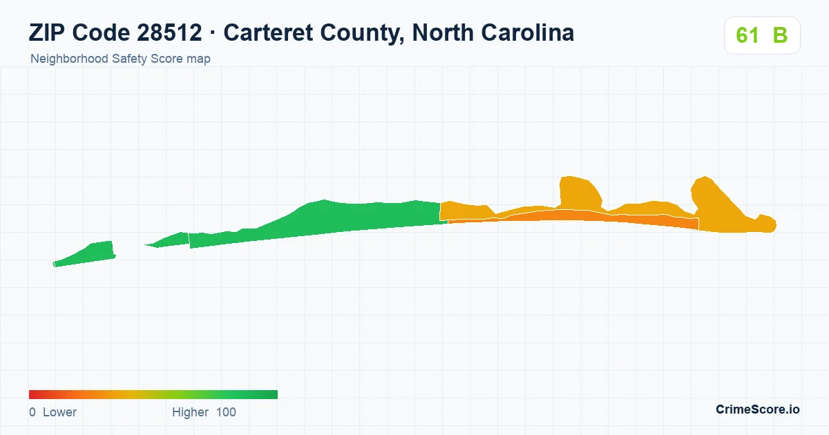 ZIP Code 28512 in Carteret County, North Carolina neighborhood Safety Score map