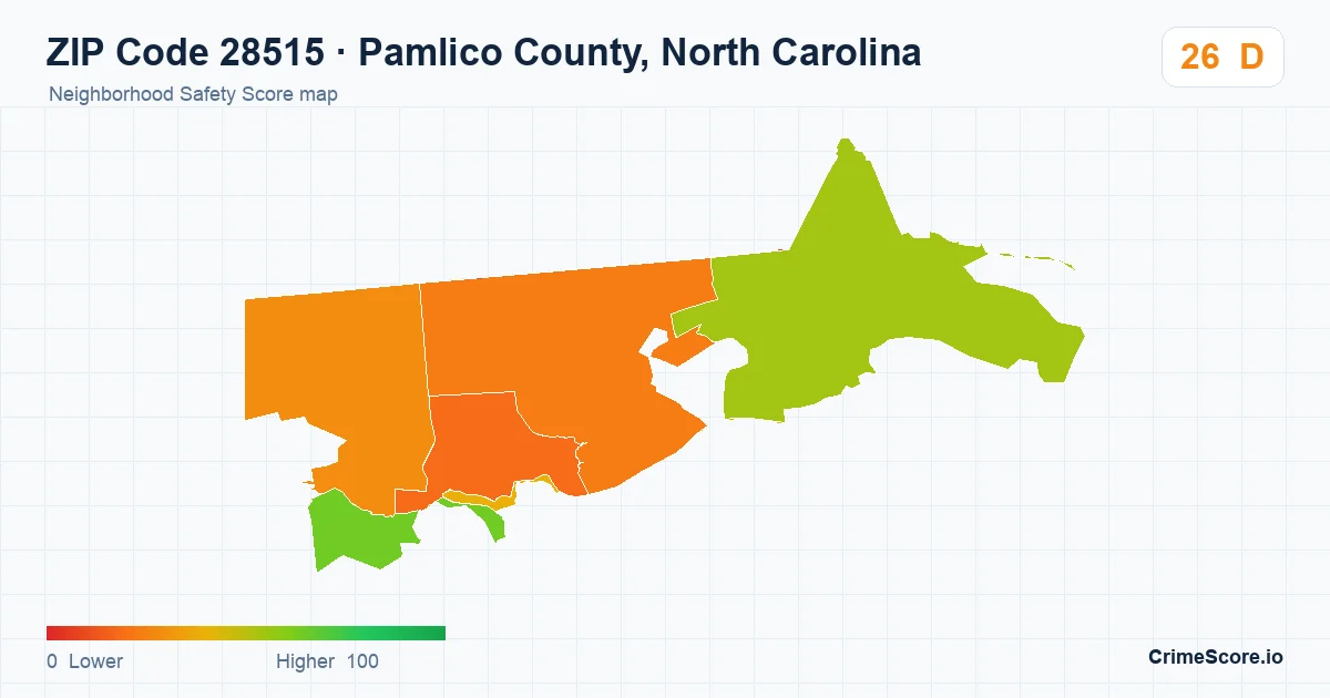ZIP Code 28515 in Pamlico County, North Carolina neighborhood Safety Score map