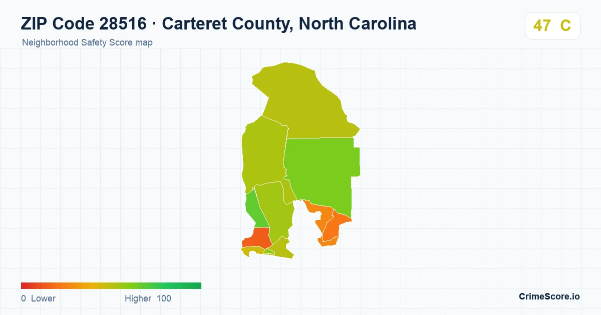 ZIP Code 28516 in Carteret County, North Carolina neighborhood Safety Score map