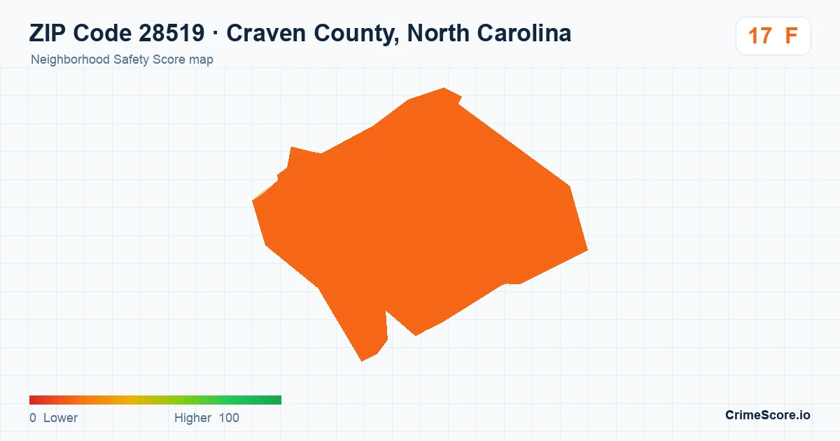 ZIP Code 28519 in Craven County, North Carolina neighborhood Safety Score map