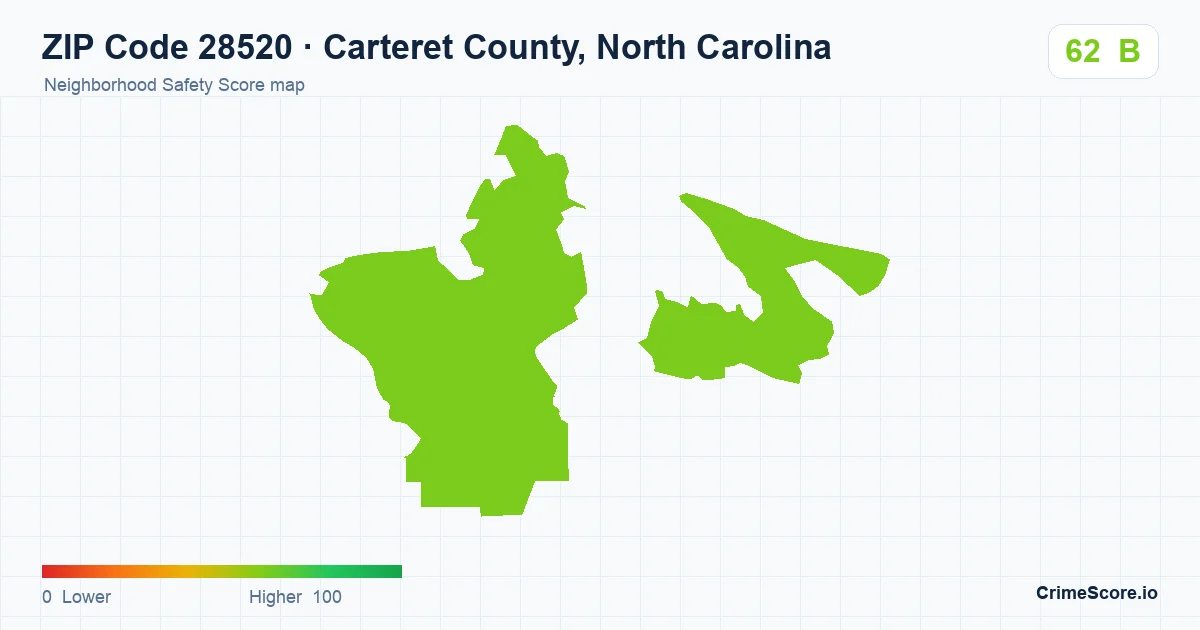 ZIP Code 28520 in Carteret County, North Carolina neighborhood Safety Score map