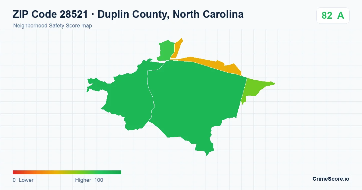 ZIP Code 28521 in Duplin County, North Carolina neighborhood Safety Score map