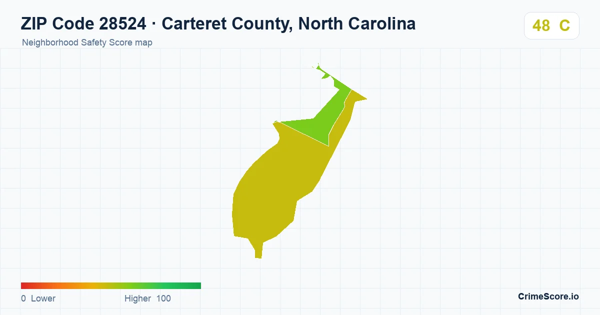 ZIP Code 28524 in Carteret County, North Carolina neighborhood Safety Score map