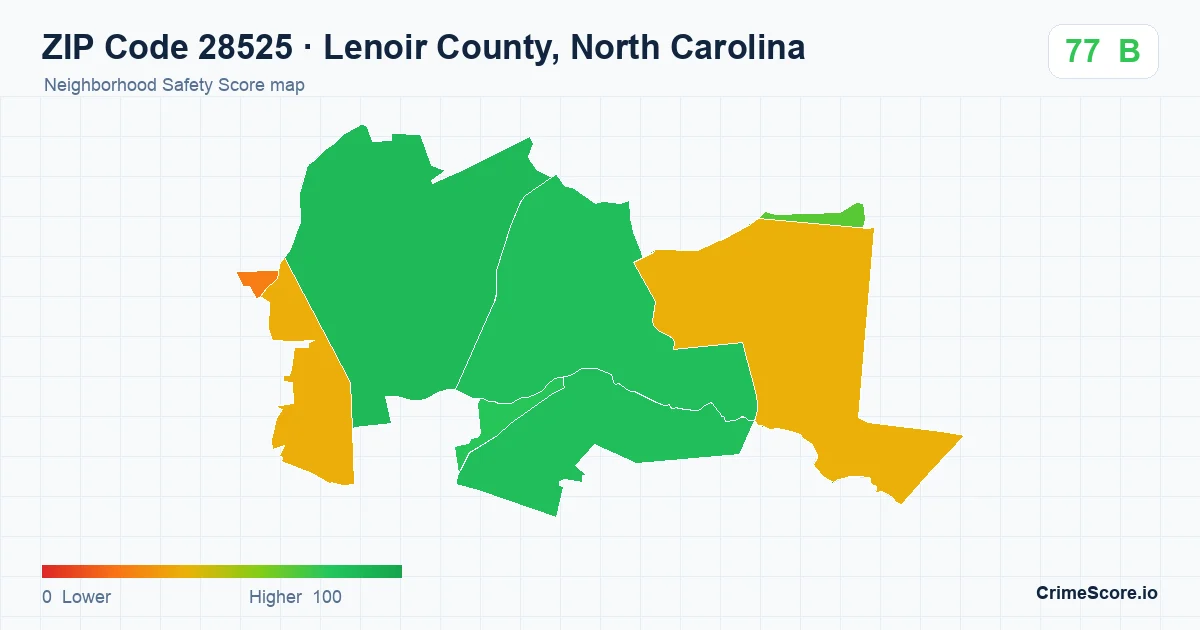ZIP Code 28525 in Lenoir County, North Carolina neighborhood Safety Score map