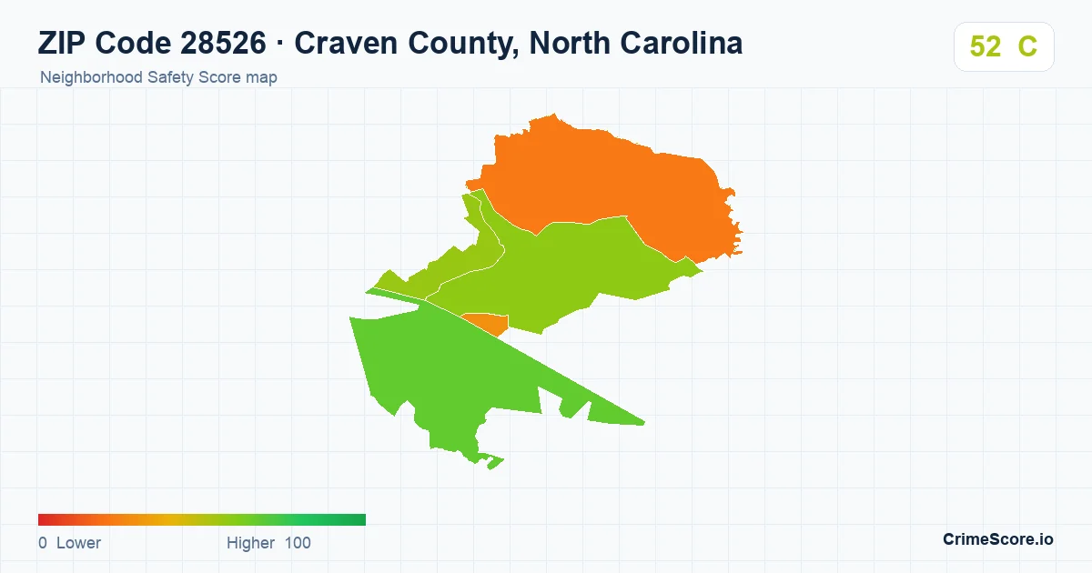 ZIP Code 28526 in Craven County, North Carolina neighborhood Safety Score map