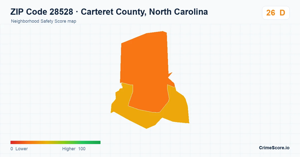 ZIP Code 28528 in Carteret County, North Carolina neighborhood Safety Score map