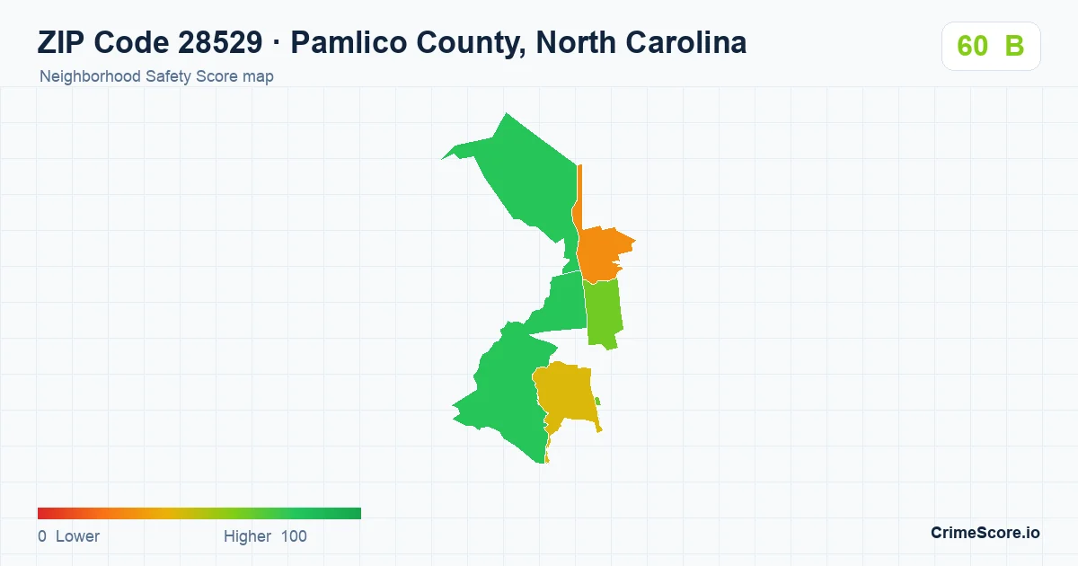 ZIP Code 28529 in Pamlico County, North Carolina neighborhood Safety Score map