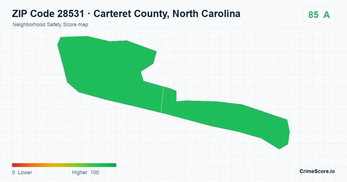 ZIP Code 28531 in Carteret County, North Carolina neighborhood Safety Score map