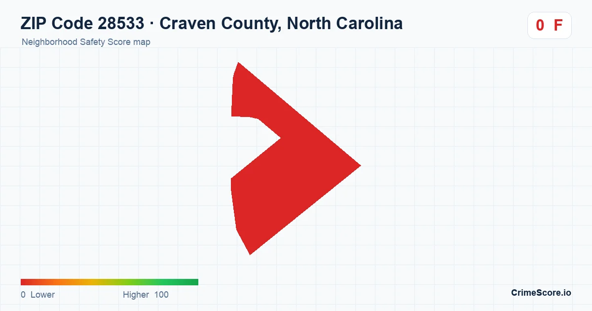 ZIP Code 28533 in Craven County, North Carolina neighborhood Safety Score map