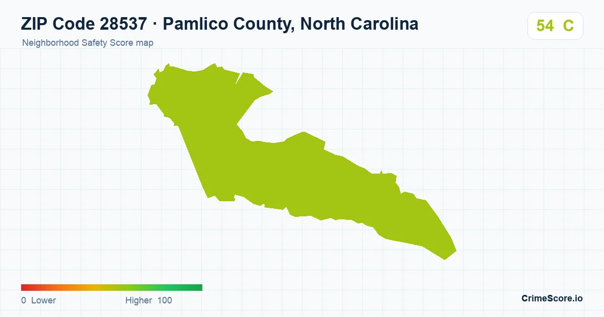 ZIP Code 28537 in Pamlico County, North Carolina neighborhood Safety Score map
