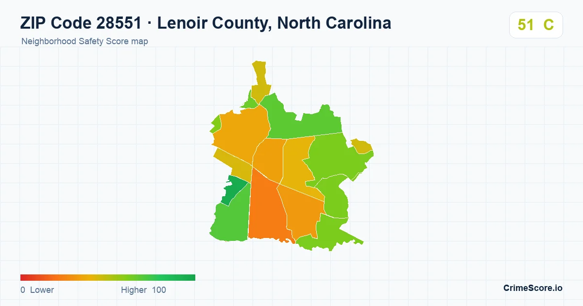 ZIP Code 28551 in Lenoir County, North Carolina neighborhood Safety Score map