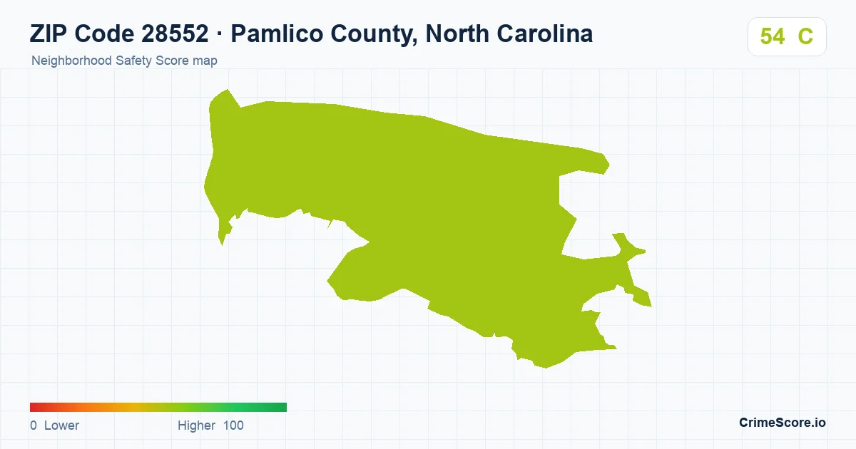 ZIP Code 28552 in Pamlico County, North Carolina neighborhood Safety Score map