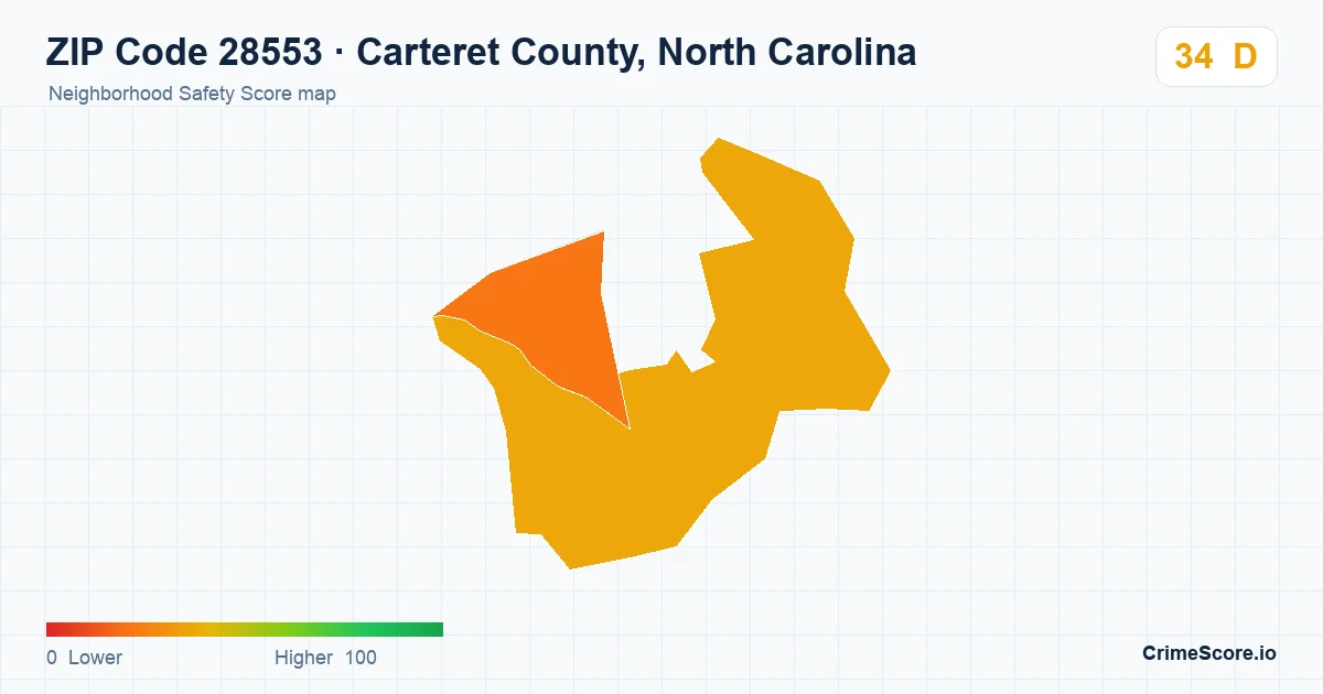ZIP Code 28553 in Carteret County, North Carolina neighborhood Safety Score map