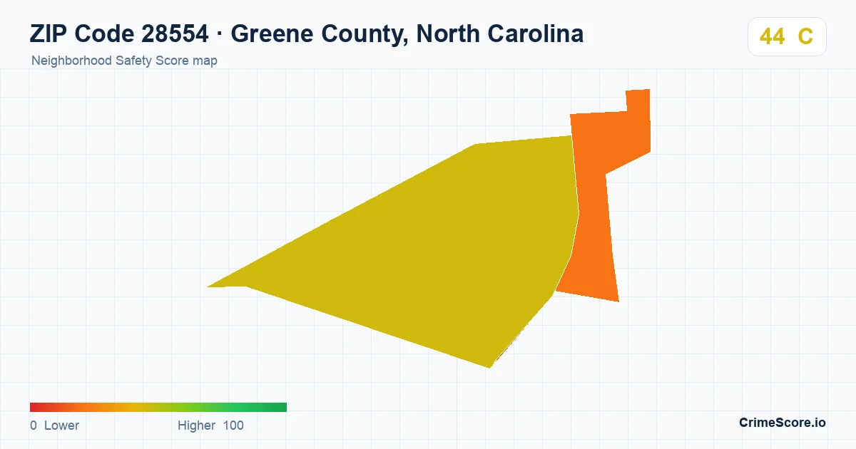 ZIP Code 28554 in Greene County, North Carolina neighborhood Safety Score map