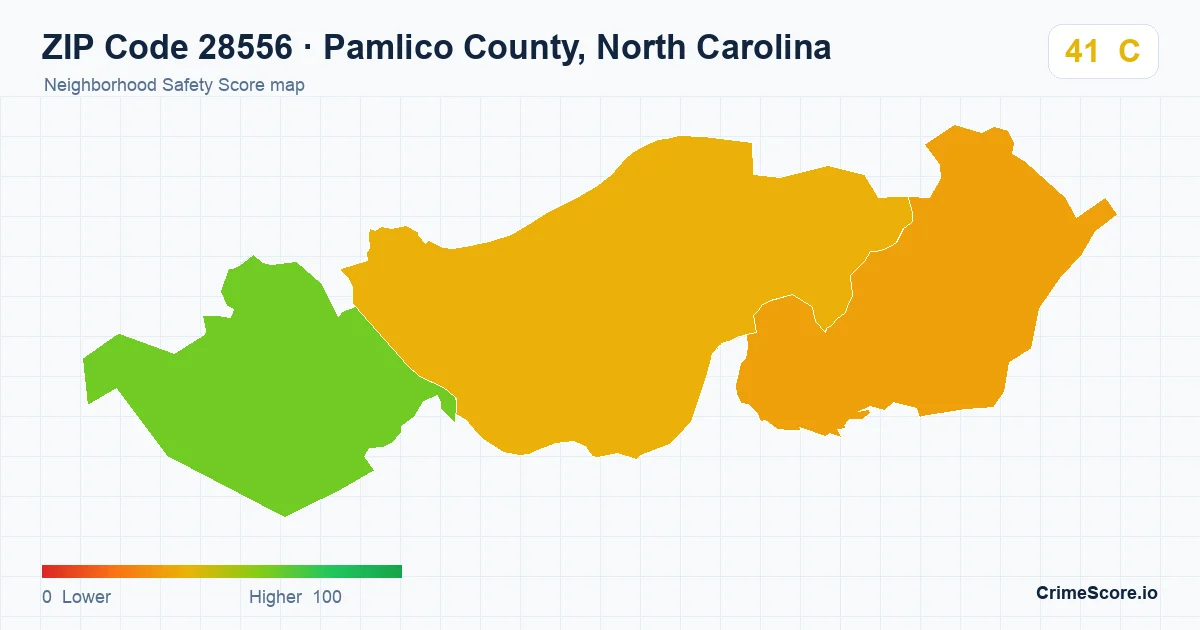 ZIP Code 28556 in Pamlico County, North Carolina neighborhood Safety Score map