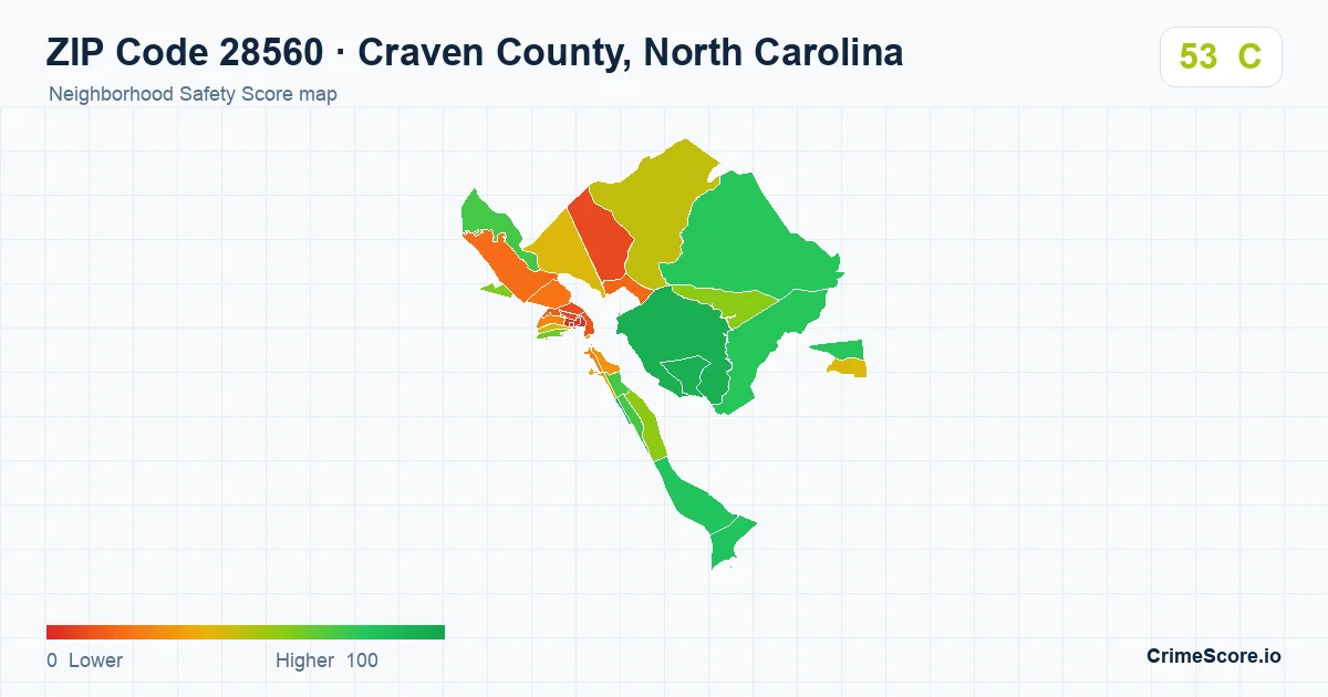 ZIP Code 28560 in Craven County, North Carolina neighborhood Safety Score map