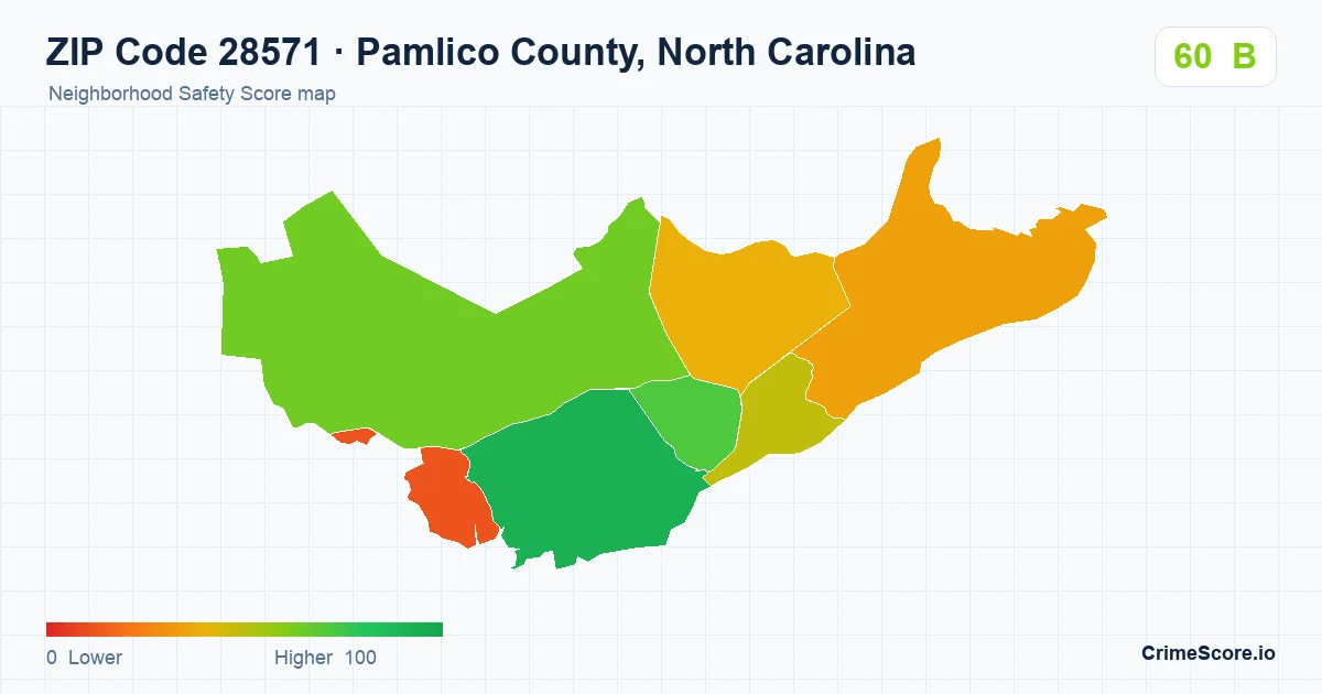 ZIP Code 28571 in Pamlico County, North Carolina neighborhood Safety Score map