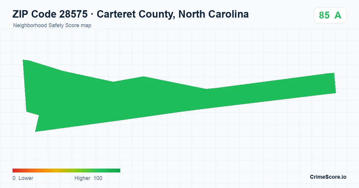 ZIP Code 28575 in Carteret County, North Carolina neighborhood Safety Score map