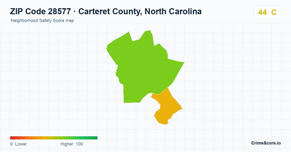 ZIP Code 28577 in Carteret County, North Carolina neighborhood Safety Score map