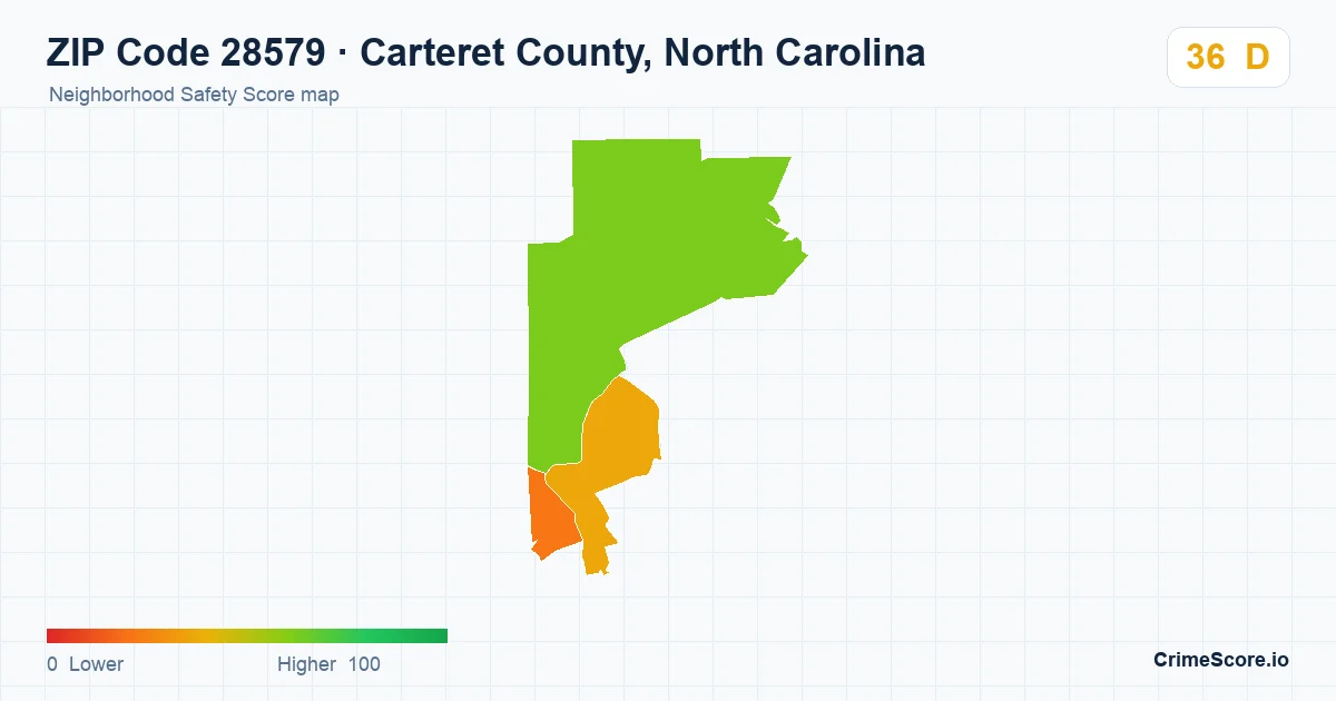 ZIP Code 28579 in Carteret County, North Carolina neighborhood Safety Score map