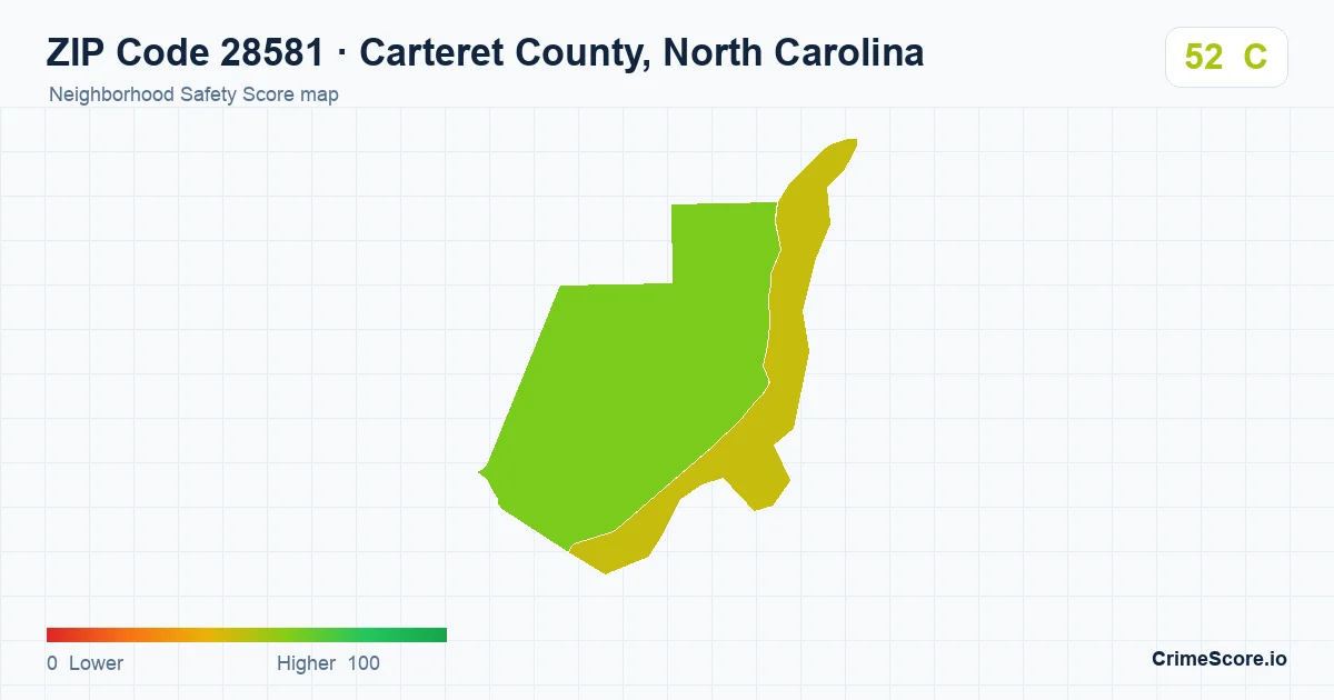 ZIP Code 28581 in Carteret County, North Carolina neighborhood Safety Score map