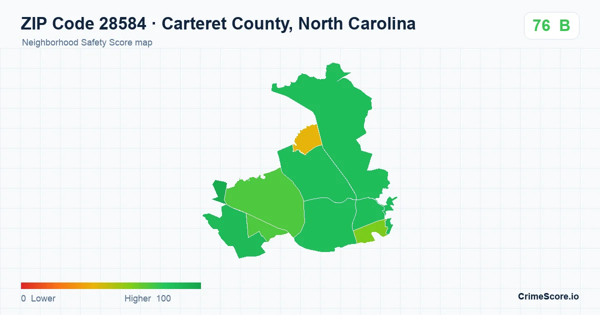 ZIP Code 28584 in Carteret County, North Carolina neighborhood Safety Score map