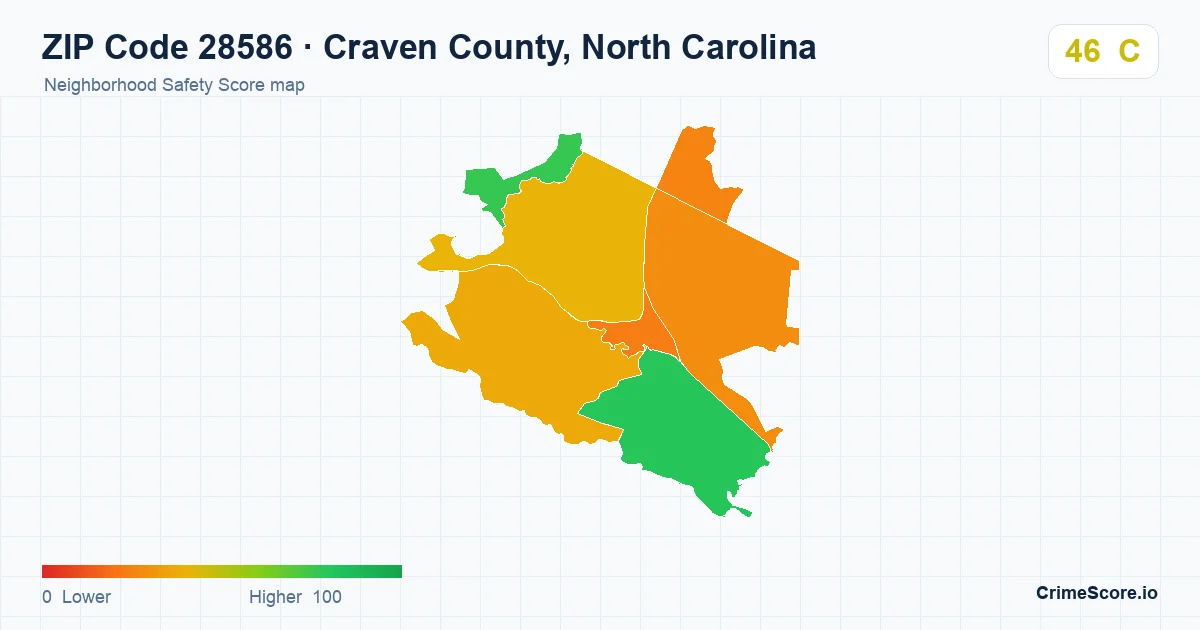 ZIP Code 28586 in Craven County, North Carolina neighborhood Safety Score map
