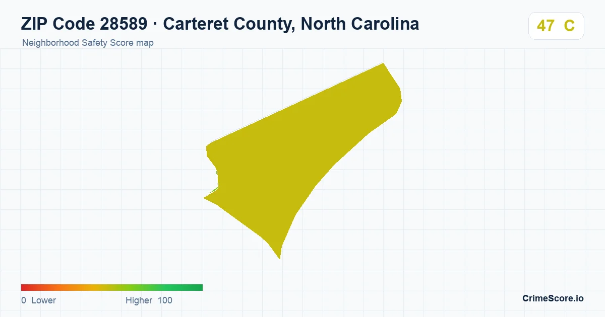 ZIP Code 28589 in Carteret County, North Carolina neighborhood Safety Score map