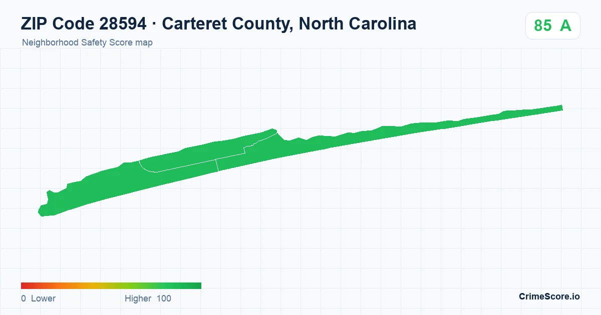ZIP Code 28594 in Carteret County, North Carolina neighborhood Safety Score map