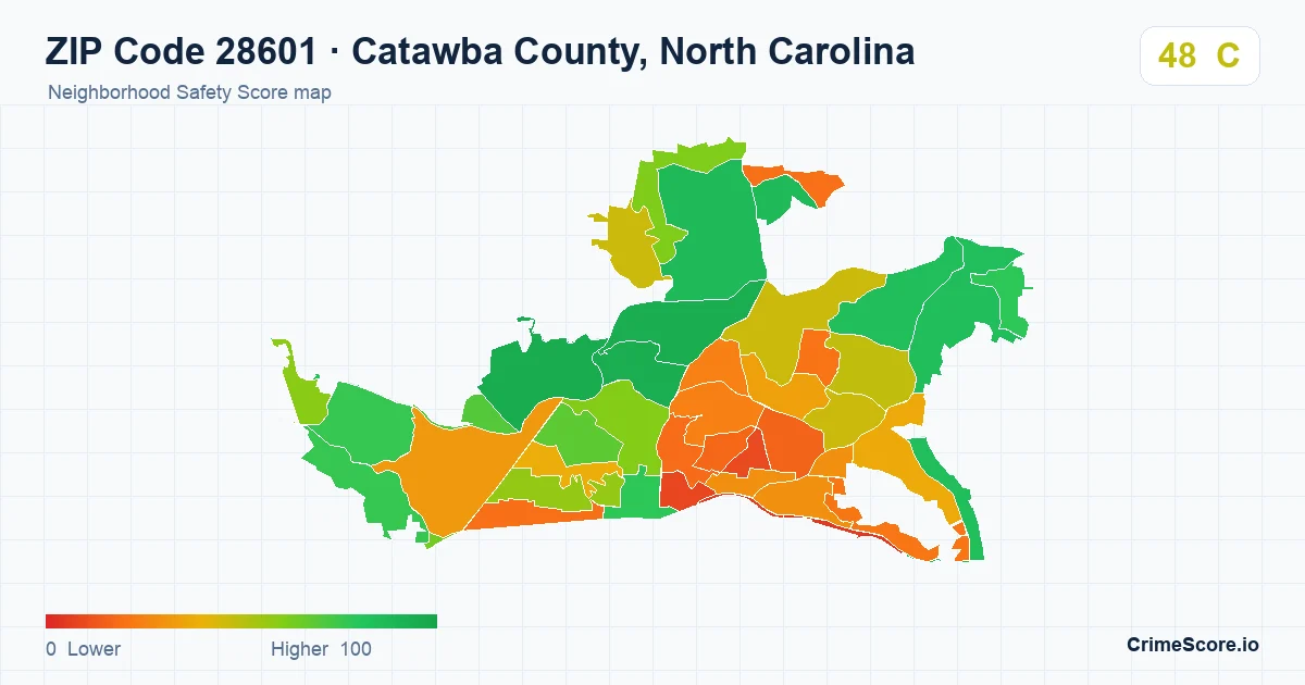 ZIP Code 28601 in Catawba County, North Carolina neighborhood Safety Score map