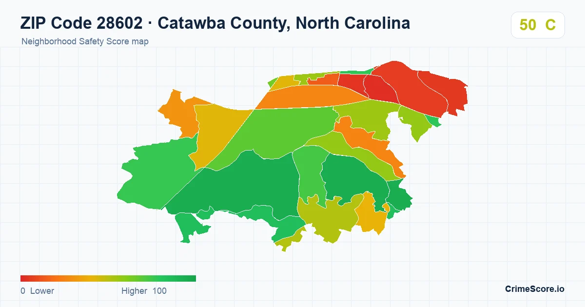ZIP Code 28602 in Catawba County, North Carolina neighborhood Safety Score map