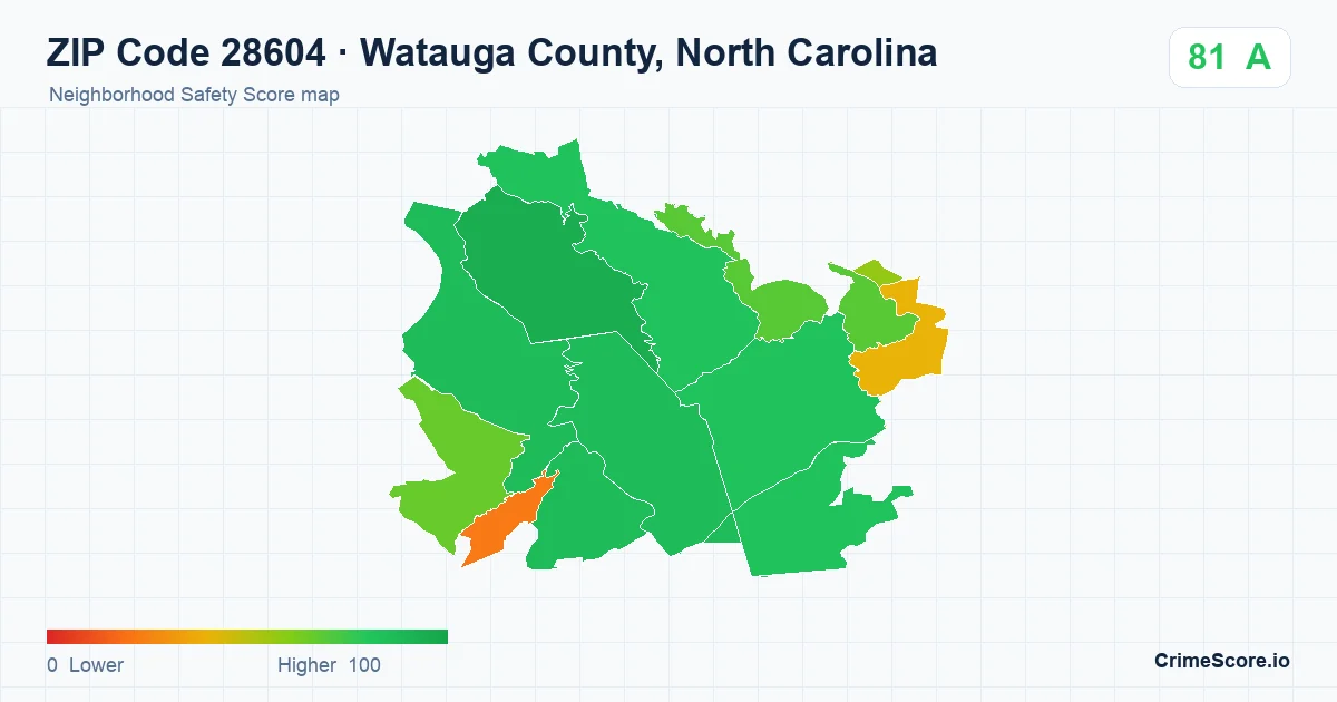 ZIP Code 28604 in Watauga County, North Carolina neighborhood Safety Score map