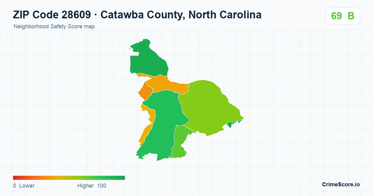 ZIP Code 28609 in Catawba County, North Carolina neighborhood Safety Score map