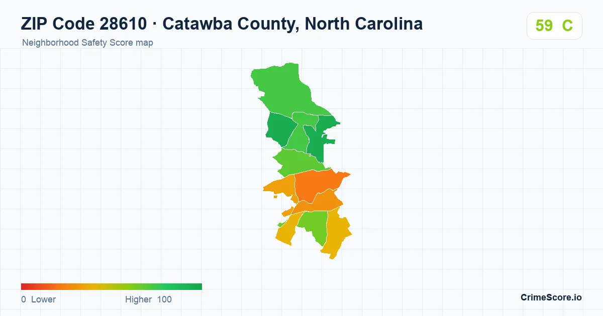 ZIP Code 28610 in Catawba County, North Carolina neighborhood Safety Score map