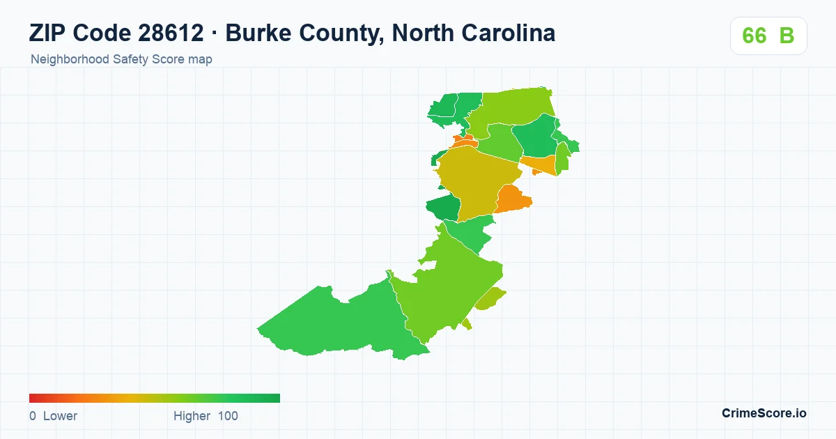ZIP Code 28612 in Burke County, North Carolina neighborhood Safety Score map