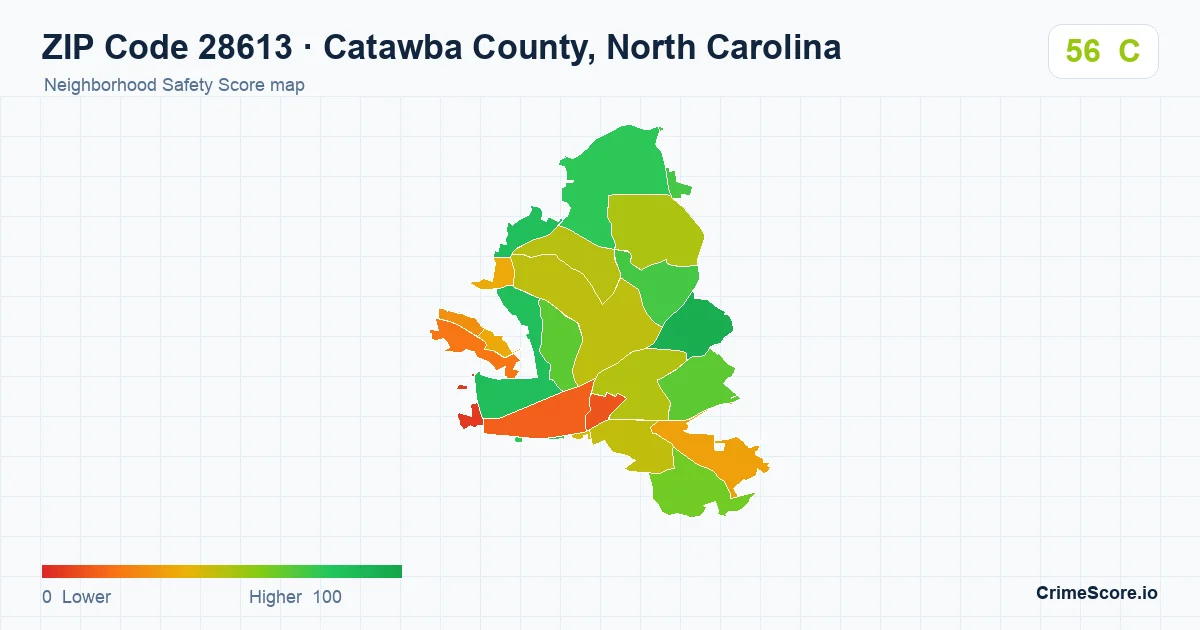 ZIP Code 28613 in Catawba County, North Carolina neighborhood Safety Score map
