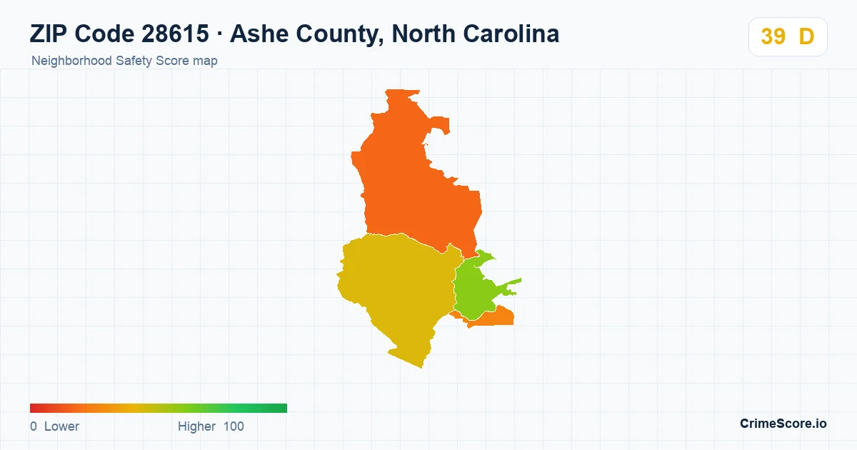 ZIP Code 28615 in Ashe County, North Carolina neighborhood Safety Score map