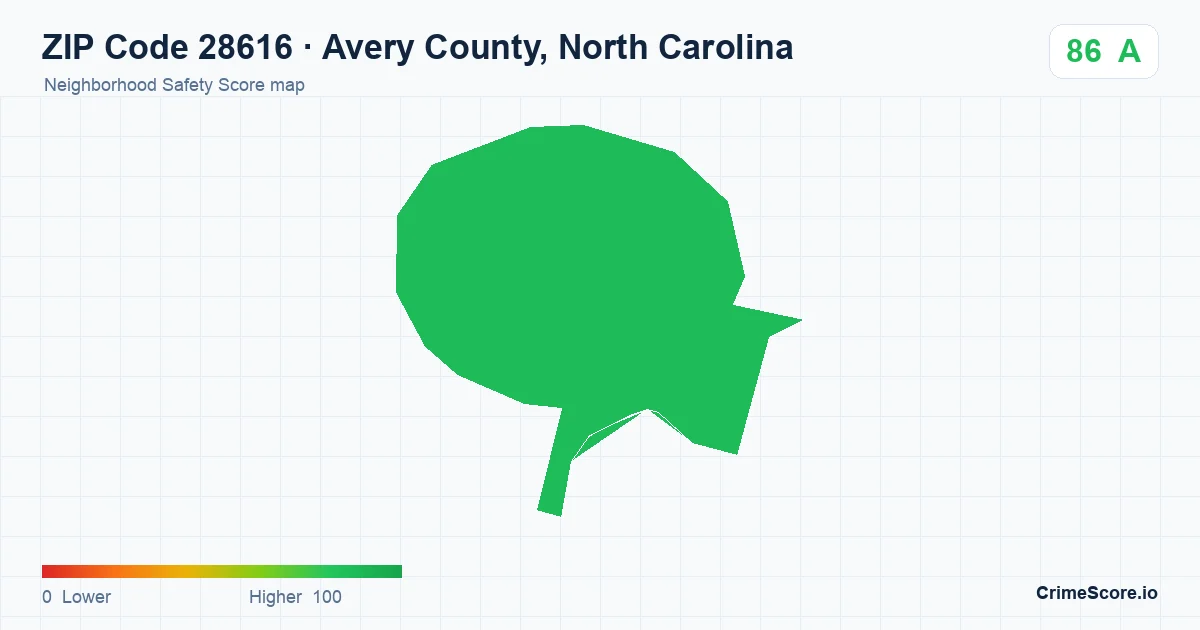 ZIP Code 28616 in Avery County, North Carolina neighborhood Safety Score map