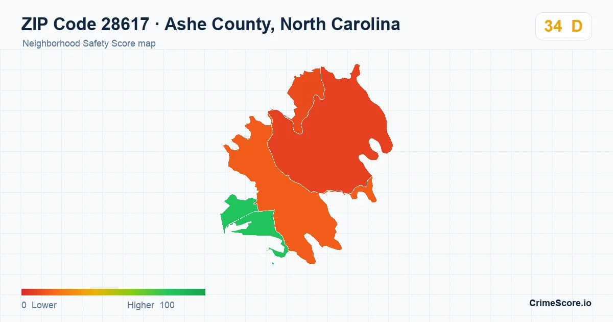 ZIP Code 28617 in Ashe County, North Carolina neighborhood Safety Score map