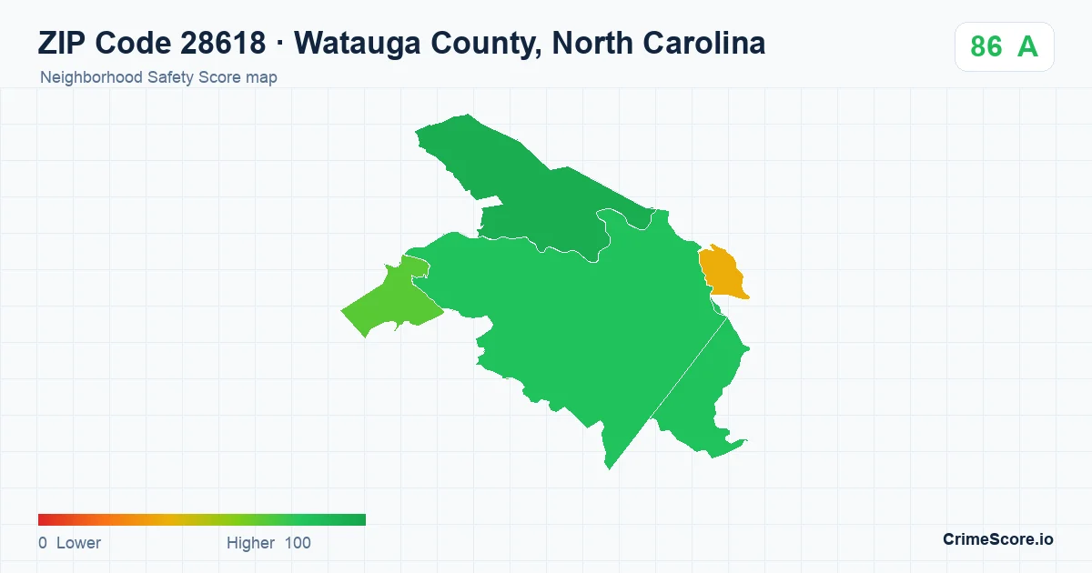 ZIP Code 28618 in Watauga County, North Carolina neighborhood Safety Score map
